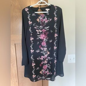 Xhilaration Juniors Long Sleeve Floral Chiffon Flowy Sheath Swing Dress Size XS